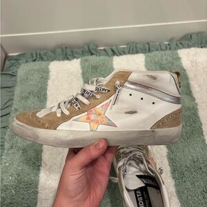 Golden Goose Mid Star Sneakers - White and Tan size 38